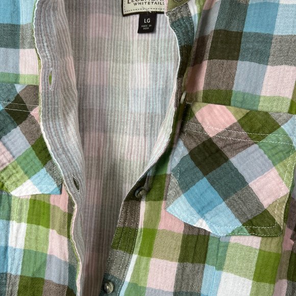 Women's Legendary Whitetails Plaid Cotton Shirt Sz L Lined Soft Back Peplum - Picture 6 of 6
